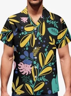Men's Short-sleeved Hawaii Shirt Plant Printed Vacation Top