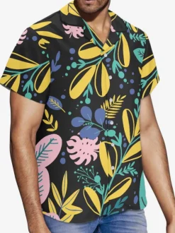Men's Short-sleeved Hawaii Shirt Plant Printed Vacation Top