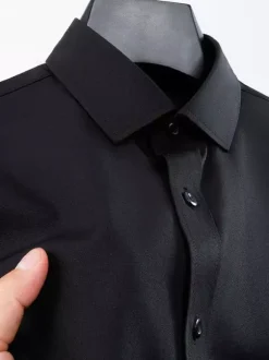 Men’s Short-Sleeved Shirts Wrinkle-Free Business Causal Ice Silk Shirts