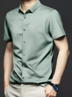 Men's Short-Sleeved Summer Shirts Ice Silk Wrinkle-free Tops