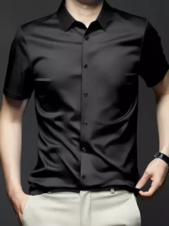 Men's Short-Sleeved Summer Shirts Ice Silk Wrinkle-free Tops