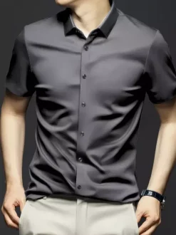 Men's Short-Sleeved Summer Shirts Ice Silk Wrinkle-free Tops