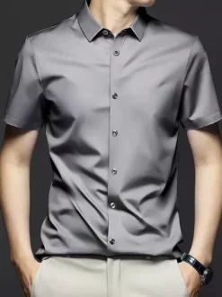 Men's Short-Sleeved Summer Shirts Ice Silk Wrinkle-free Tops