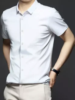 Men's Short-Sleeved Summer Shirts Ice Silk Wrinkle-free Tops
