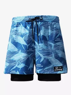 Men's Shorts Printed Drawstring Waist Summer Cycling Beach Shorts