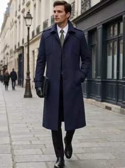 Men's Single Breasted Jackets Long Coats Camel Longline Slim Fit Coats