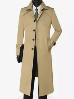 Men's Single Breasted Jackets Long Coats Camel Longline Slim Fit Coats