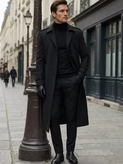 Men's Single Breasted Jackets Long Coats Camel Longline Slim Fit Coats