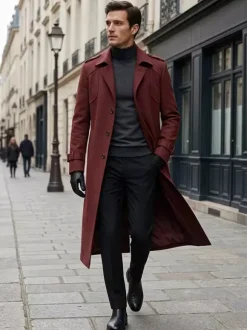 Men's Single Breasted Jackets Long Coats Camel Longline Slim Fit Coats