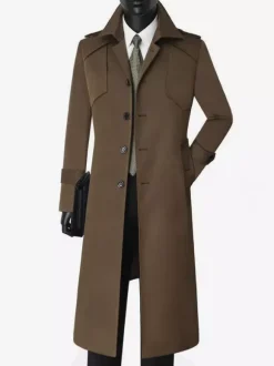 Men's Single Breasted Jackets Long Coats Camel Longline Slim Fit Coats