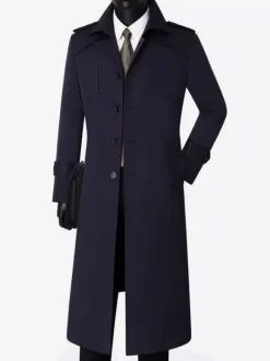 Men's Single Breasted Jackets Long Coats Camel Longline Slim Fit Coats