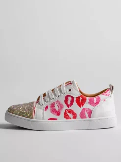 Men's Skate Sneakers Round Toe Rhinestones Printed Lace Up Casual Shoes