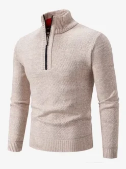Men's Slim Stand Collar Sweater Knitted Casual Long Sleeve Pullover