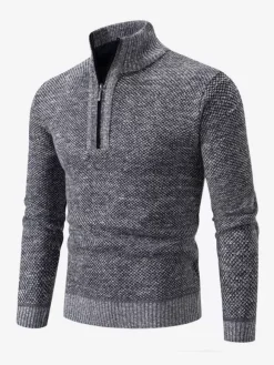 Men's Slim Stand Collar Sweater Knitted Casual Long Sleeve Pullover