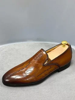 Mens Slip On Loafer Cowhide Loafer Letters Printed penny Shoes Suitable for Wedding or Prom