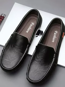 Mens Slip On Loafer Round Toe Faux Leather Deck Shoes Lightweight Slip Resistant Flexible Flats Shoes