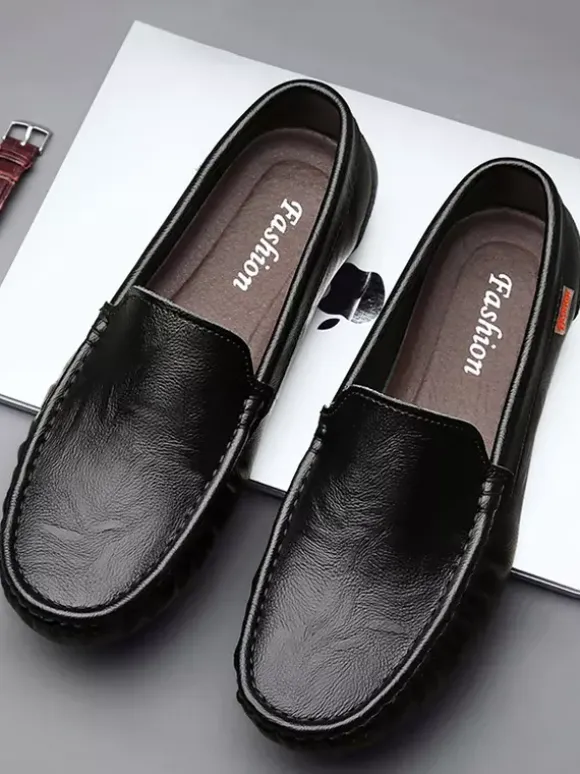 Mens Slip On Loafer Round Toe Faux Leather Deck Shoes Lightweight Slip Resistant Flexible Flats Shoes