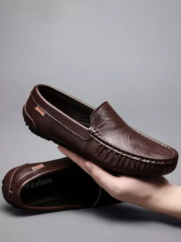 Mens Slip On Loafer Round Toe Faux Leather Deck Shoes Lightweight Slip Resistant Flexible Flats Shoes