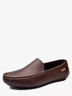 Mens Slip On Loafer Round Toe Faux Leather Deck Shoes Lightweight Slip Resistant Flexible Flats Shoes