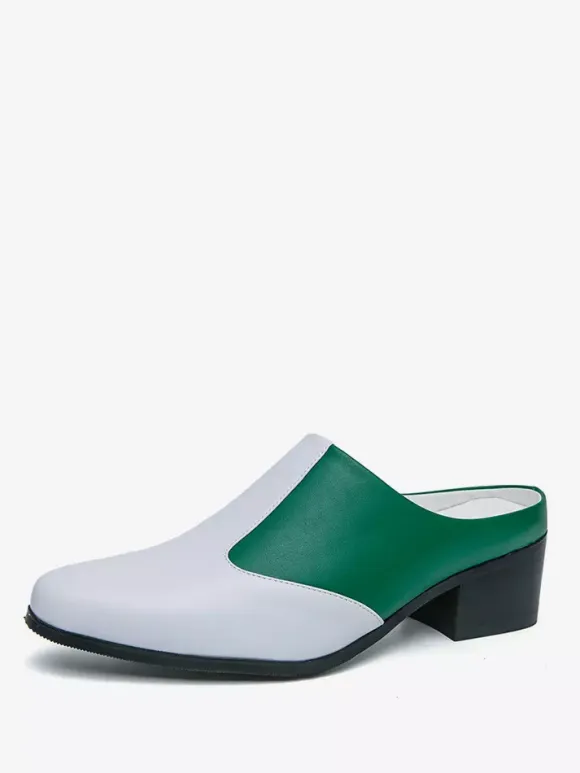 Mens Slip On Loafer Slippers Chunky Heel PU Loafer Shoes