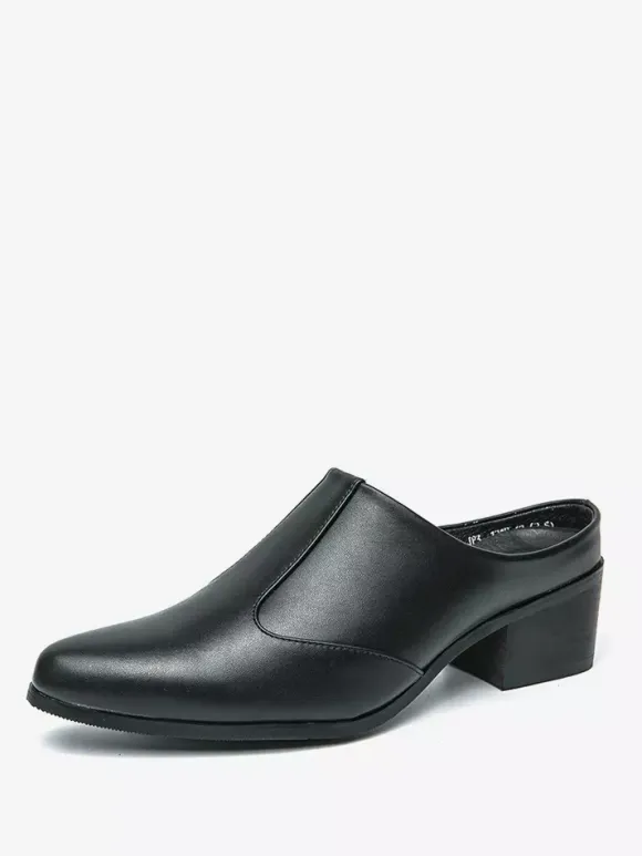 Mens Slip On Loafer Slippers Chunky Heel PU Loafer Shoes