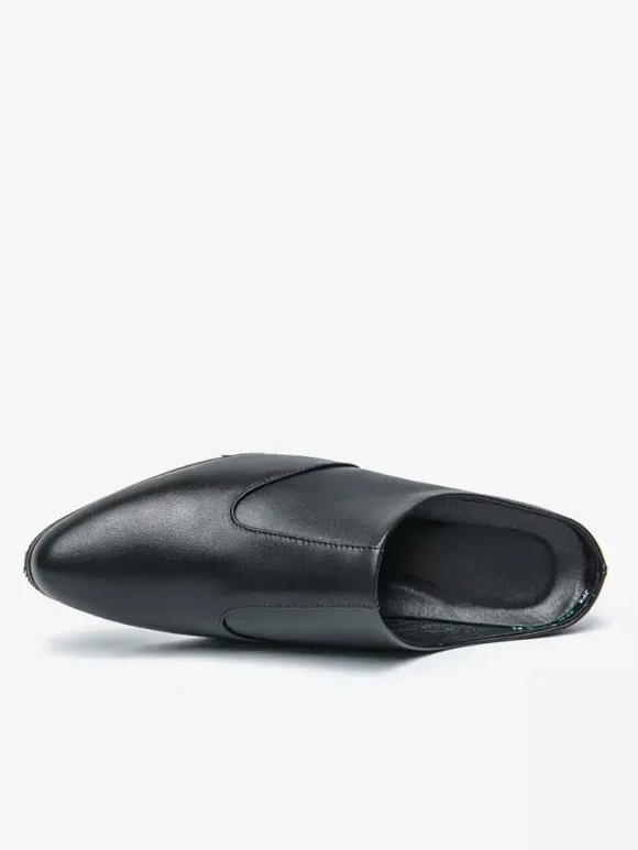 Mens Slip On Loafer Slippers Chunky Heel PU Loafer Shoes
