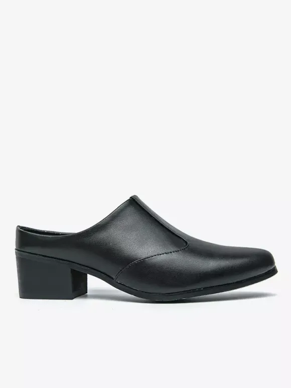 Mens Slip On Loafer Slippers Chunky Heel PU Loafer Shoes