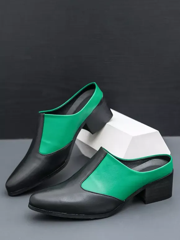 Mens Slip On Loafer Slippers Chunky Heel PU Loafer Shoes