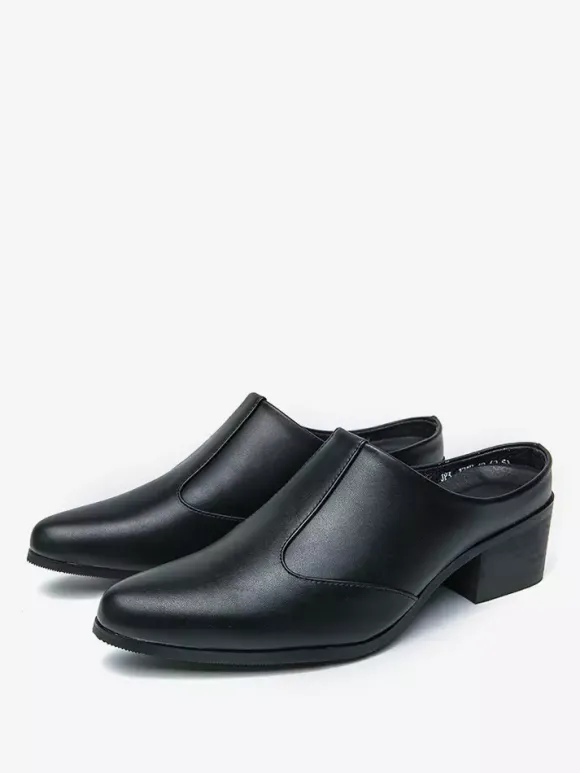 Mens Slip On Loafer Slippers Chunky Heel PU Loafer Shoes