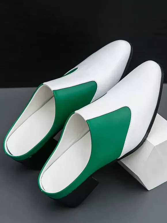 Mens Slip On Loafer Slippers Chunky Heel PU Loafer Shoes