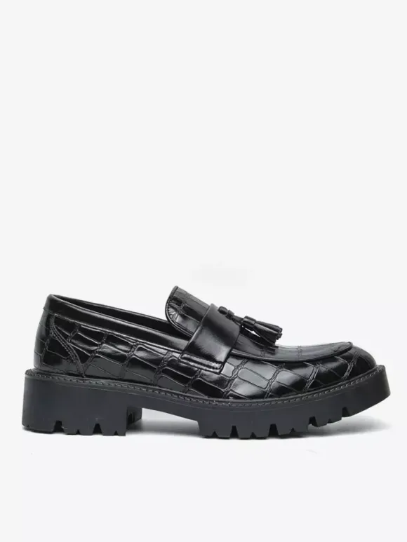 Men's Slip On Loafers Round Toe Stone Pattern Slip On Shoes With Tassels