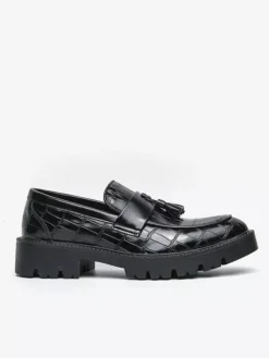 Men's Slip On Loafers Round Toe Stone Pattern Slip On Shoes With Tassels