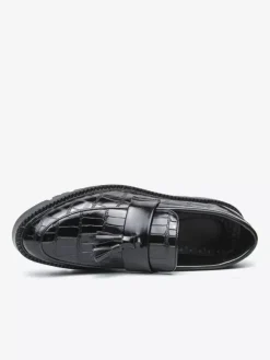 Men's Slip On Loafers Round Toe Stone Pattern Slip On Shoes With Tassels