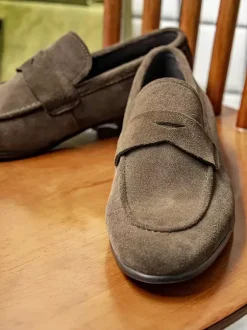 Men's Slip On Loafers Suede Lether Round Toe Casual Penny Loafers