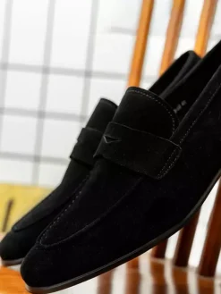 Men's Slip On Loafers Suede Lether Round Toe Casual Penny Loafers