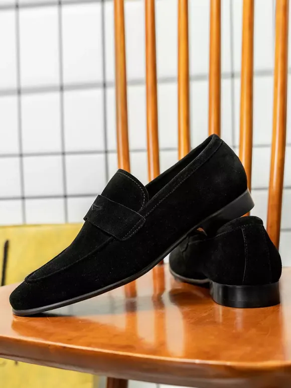 Men's Slip On Loafers Suede Lether Round Toe Casual Penny Loafers