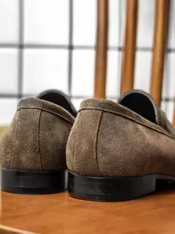 Men's Slip On Loafers Suede Lether Round Toe Casual Penny Loafers