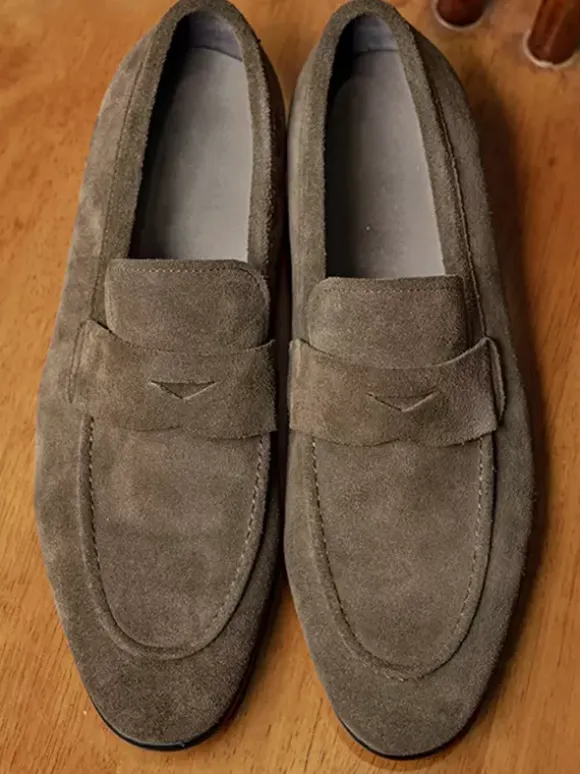 Men's Slip On Loafers Suede Lether Round Toe Casual Penny Loafers