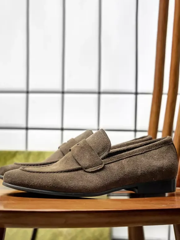 Men's Slip On Loafers Suede Lether Round Toe Casual Penny Loafers