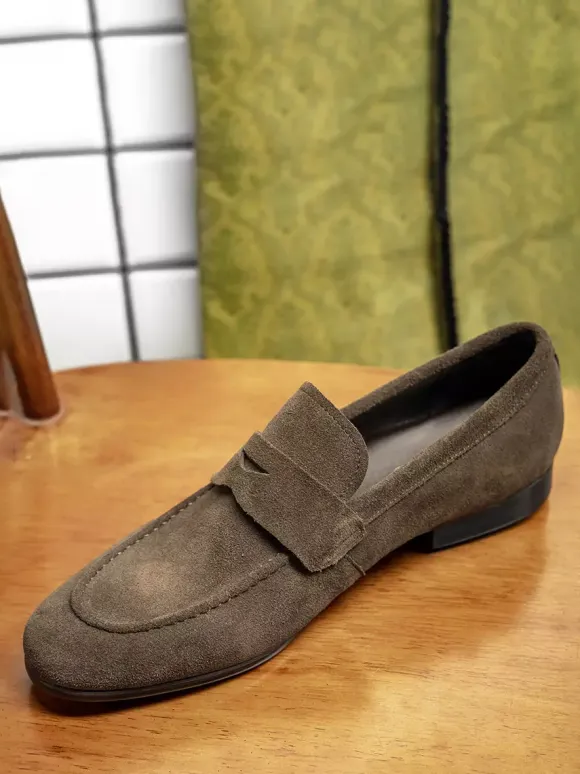 Men's Slip On Loafers Suede Lether Round Toe Casual Penny Loafers