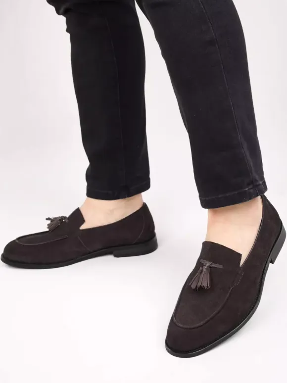 Men's Slip On Loafers Suede Round Toe Flat Casual Shoes
