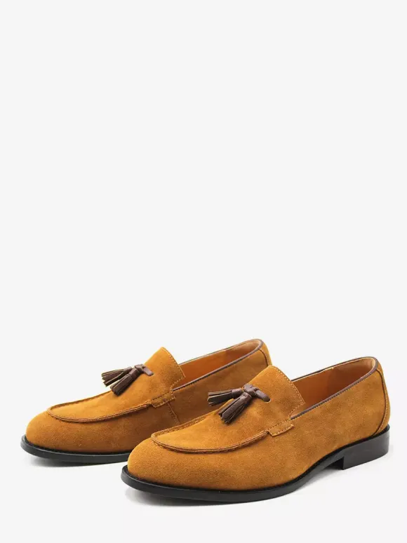 Men's Slip On Loafers Suede Round Toe Flat Casual Shoes