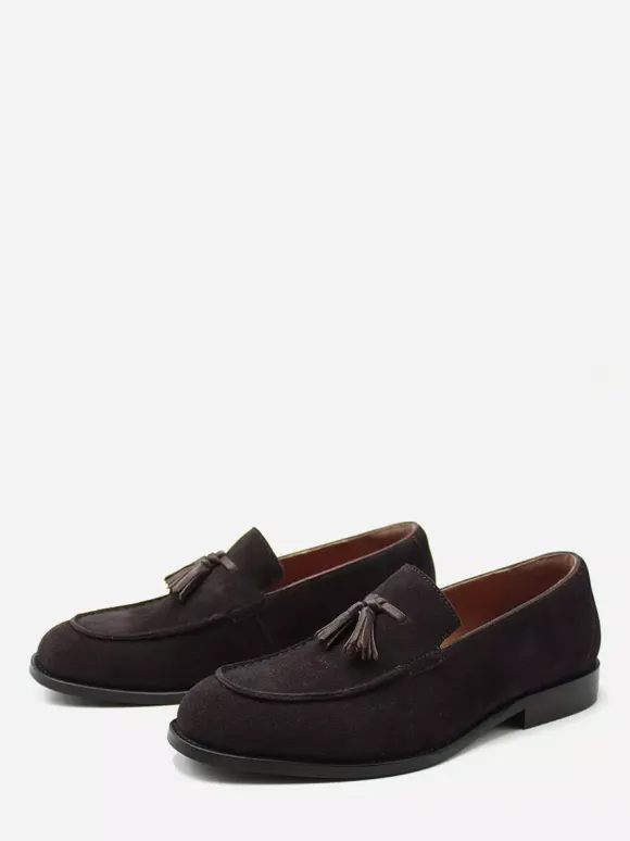 Men's Slip On Loafers Suede Round Toe Flat Casual Shoes