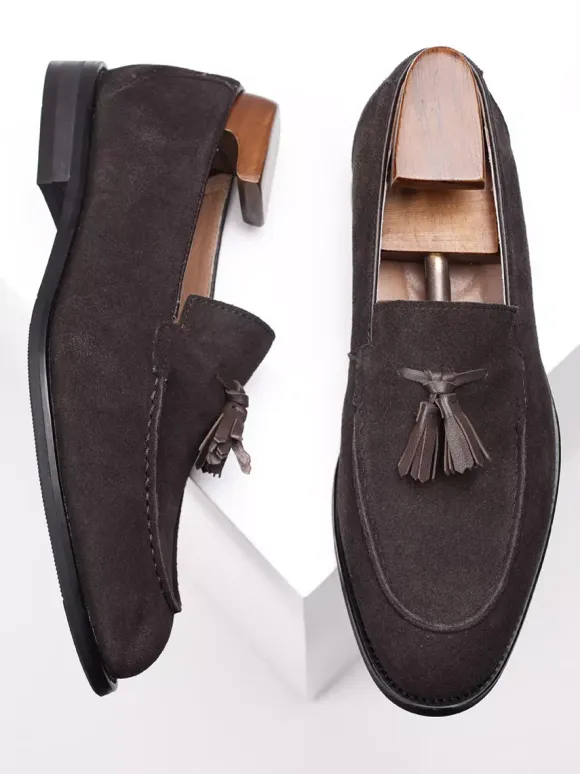Men's Slip On Loafers Suede Round Toe Flat Casual Shoes