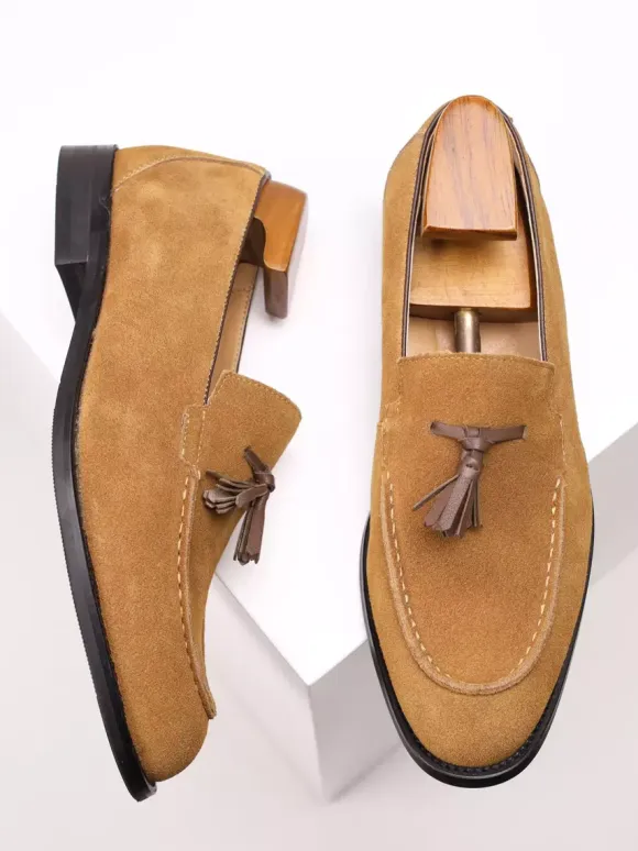 Men's Slip On Loafers Suede Round Toe Flat Casual Shoes