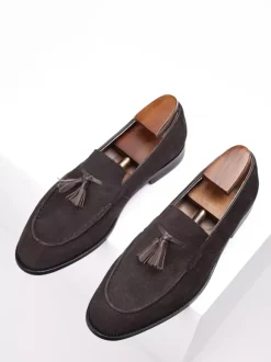 Men's Slip On Loafers Suede Round Toe Flat Casual Shoes