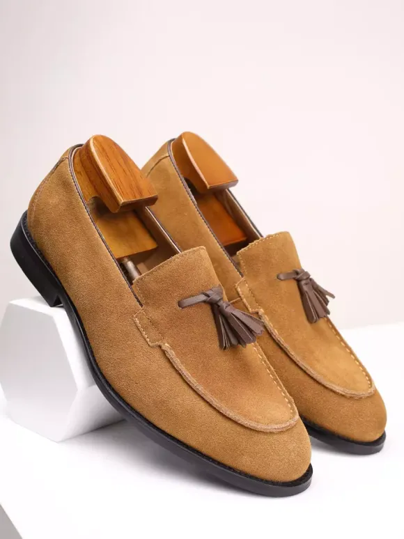 Men's Slip On Loafers Suede Round Toe Flat Casual Shoes