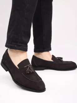 Men's Slip On Loafers Suede Round Toe Flat Casual Shoes