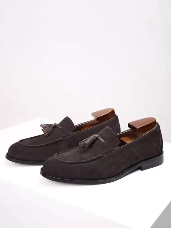 Men's Slip On Loafers Suede Round Toe Flat Casual Shoes