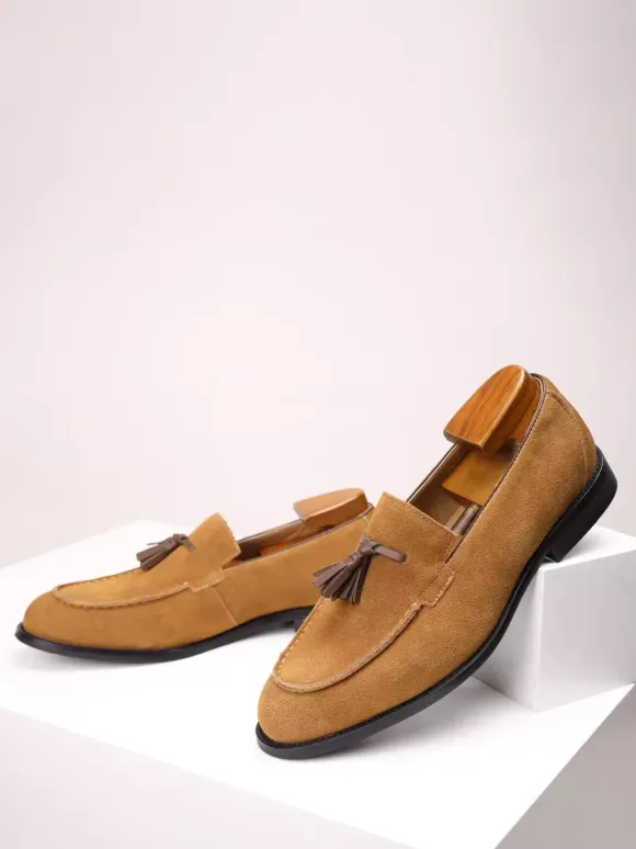 Men's Slip On Loafers Suede Round Toe Flat Casual Shoes